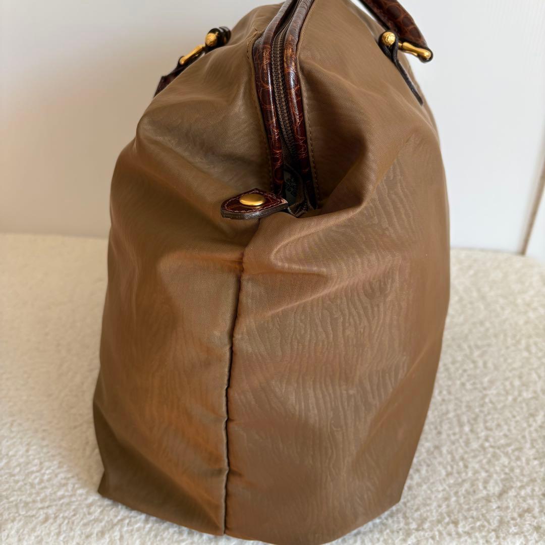 極美品⭐︎ バレンシアガ⭐︎ボストンバッグ ブラウン ナイロン×クロコ型押しレザー