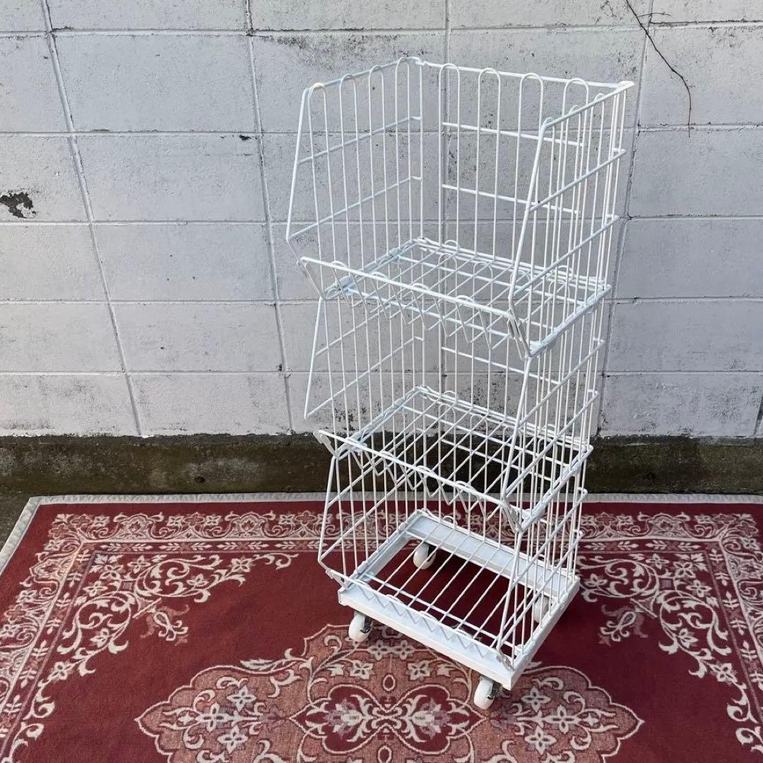 ジャンブルバスケット バスケットワゴン 3段ラック キッチンラック ランドリーA