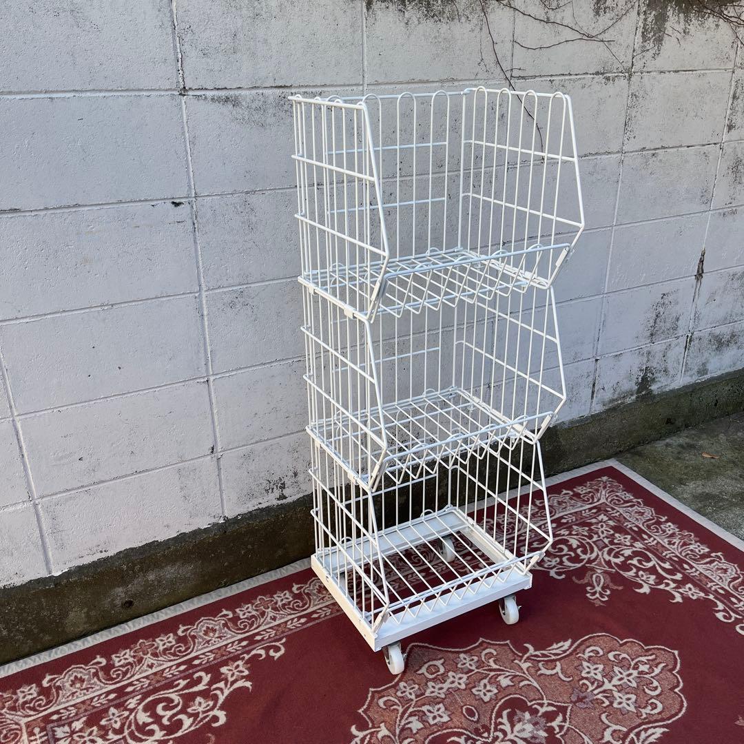 ジャンブルバスケット バスケットワゴン 3段ラック キッチンラック ランドリーA