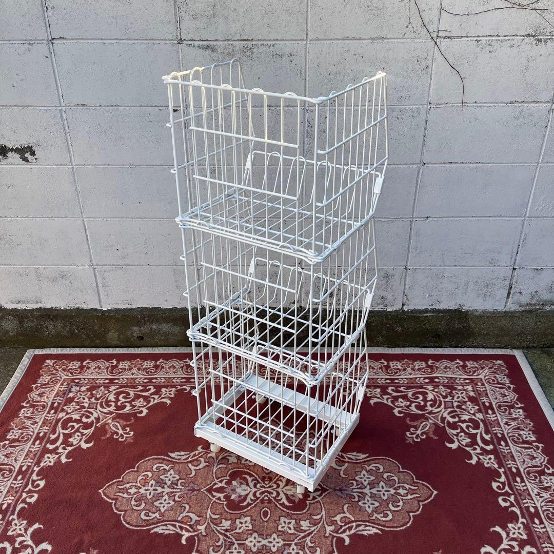 ジャンブルバスケット バスケットワゴン 3段ラック キッチンラック ランドリーA