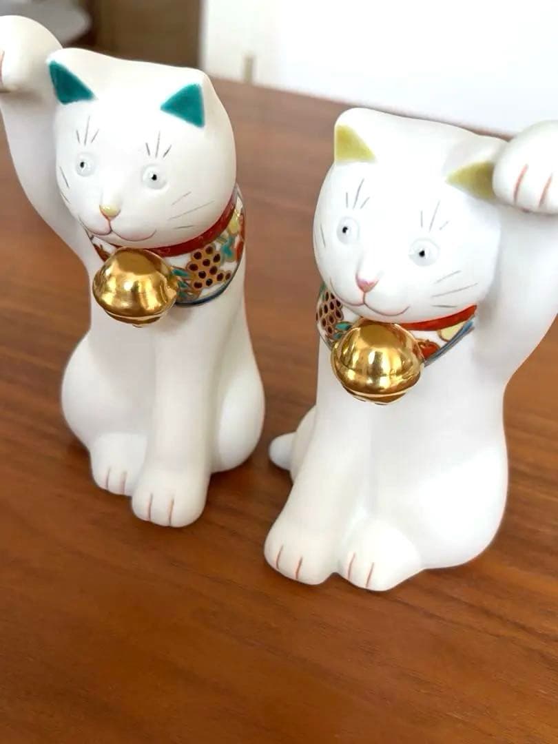 【新品未使用】上出長右衛門窯　招き猫　右手　左手　まねきねこ　白