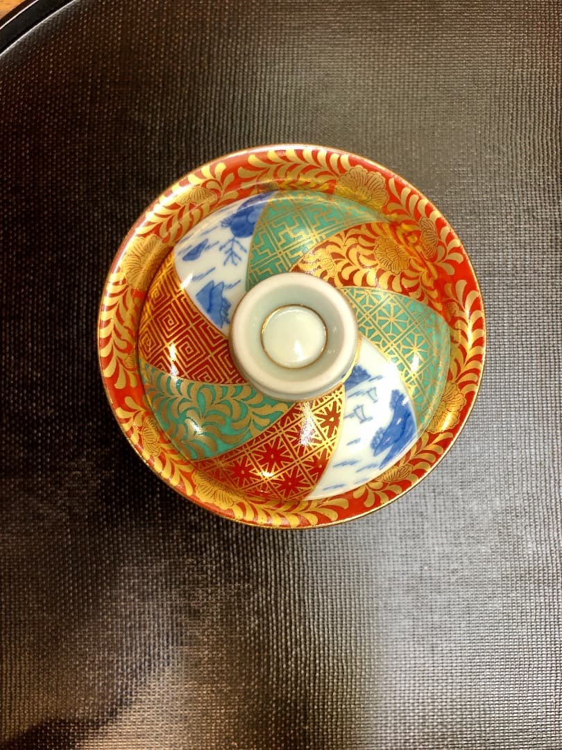 金蘭地紋山水小蓋物　5個セット　有田焼　蓋付小鉢