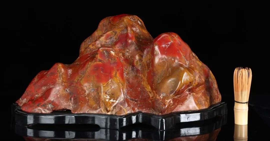 佐渡 赤玉石 赤石 黄色 鑑賞石 自然石 ジャスパー 台座付 大型25.2kg