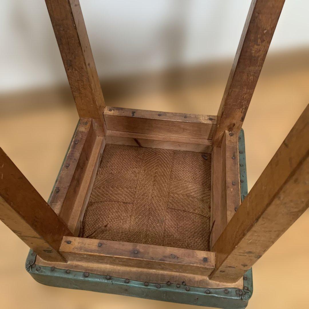 昭和レトロ　木製スツール 緑色クッション付き アンティーク　インテリア　オブジェ