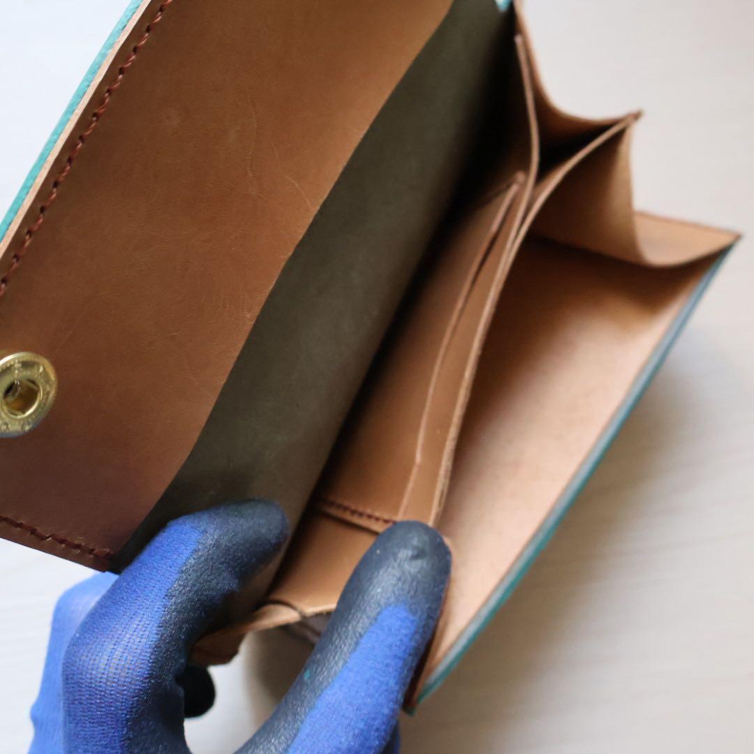 青と茶色の姫路レザー　コンパクト長財布