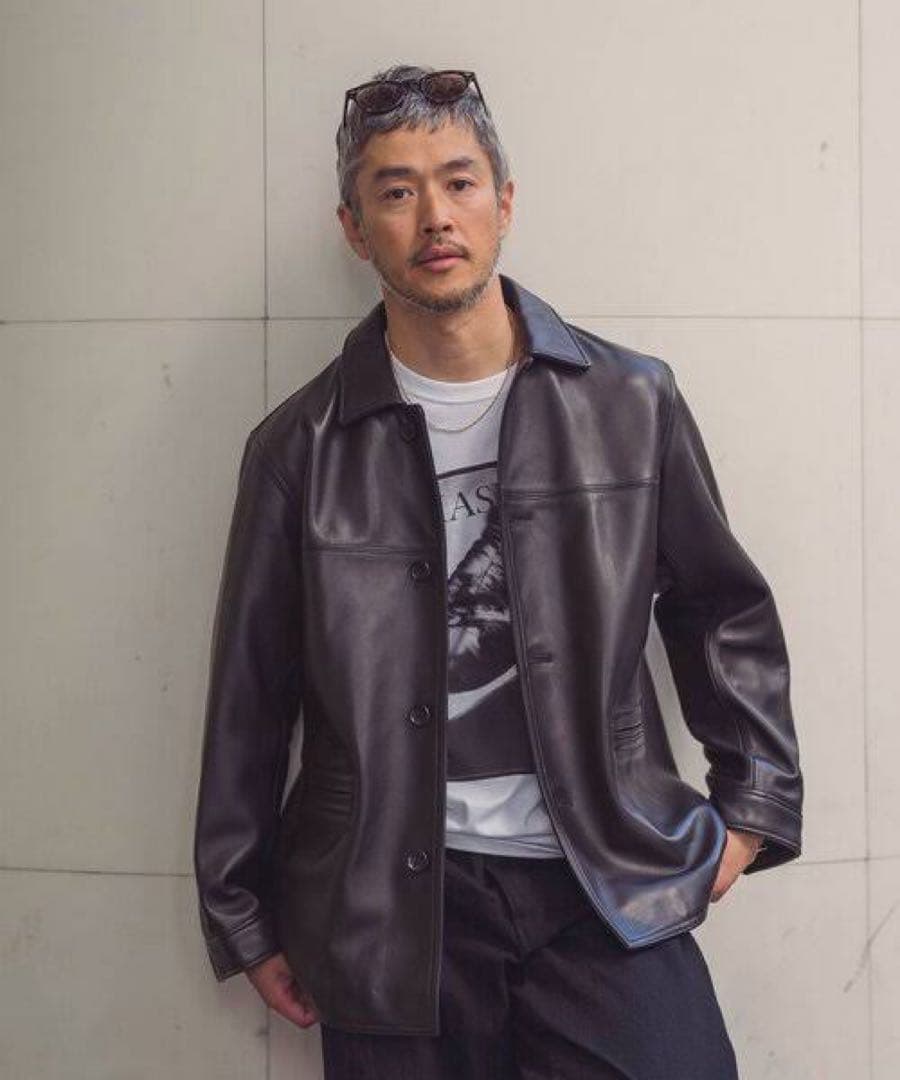 美品 edifice エディフィス　シープレザーカーコート M