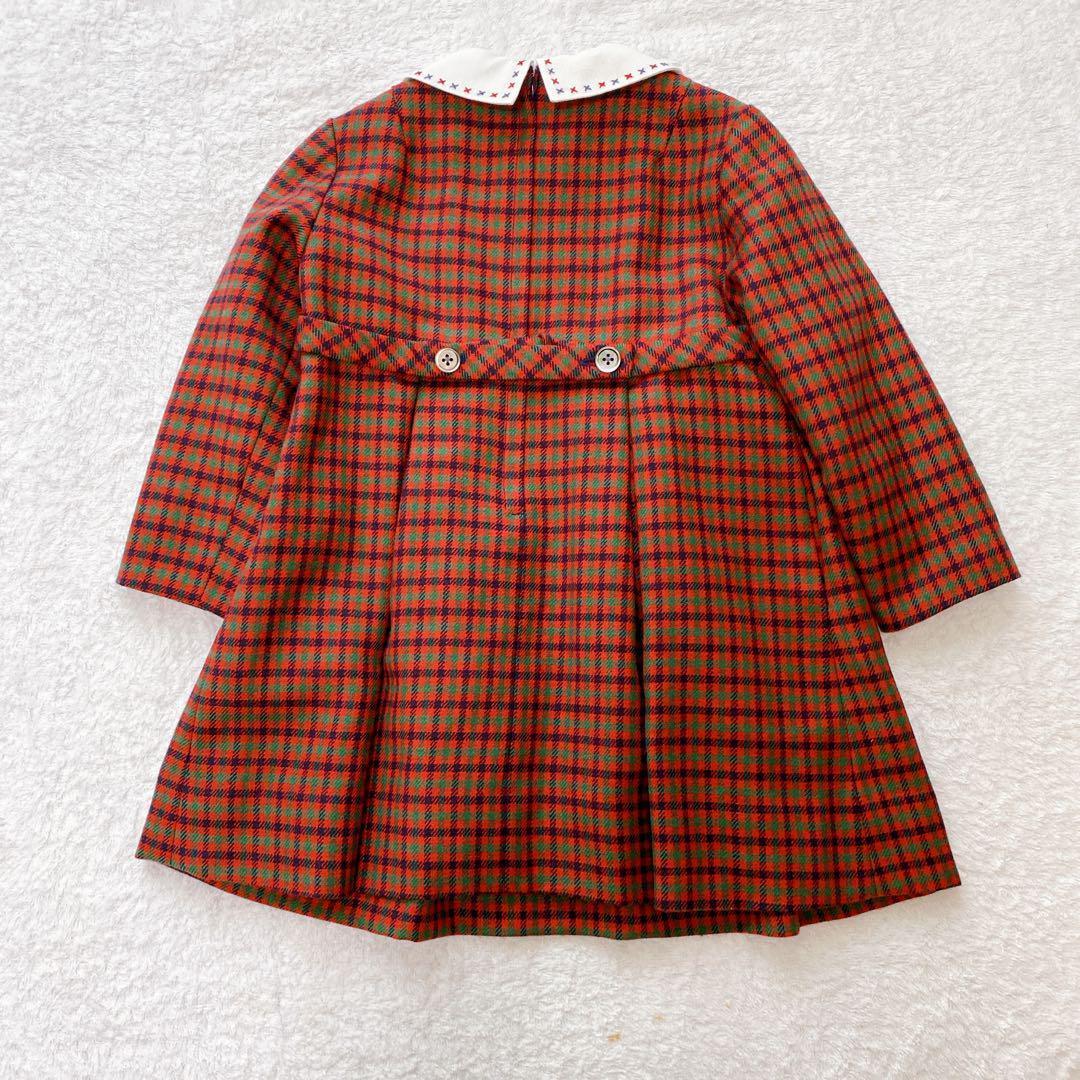 【極美品】familiar ファミリア 赤 チェック 長袖 ワンピース 白襟