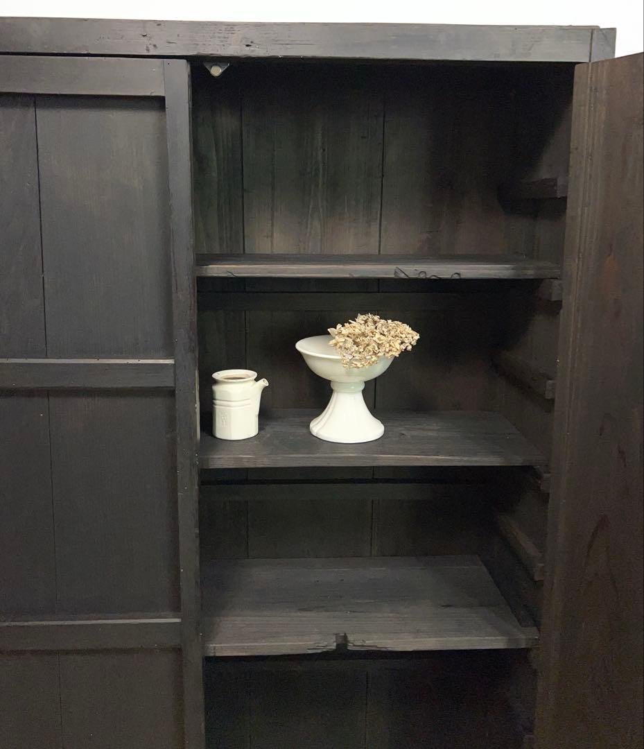 黒色　収納棚　戸棚　高さ約150㎝　M078　古道具　ビンテージ　アンティーク