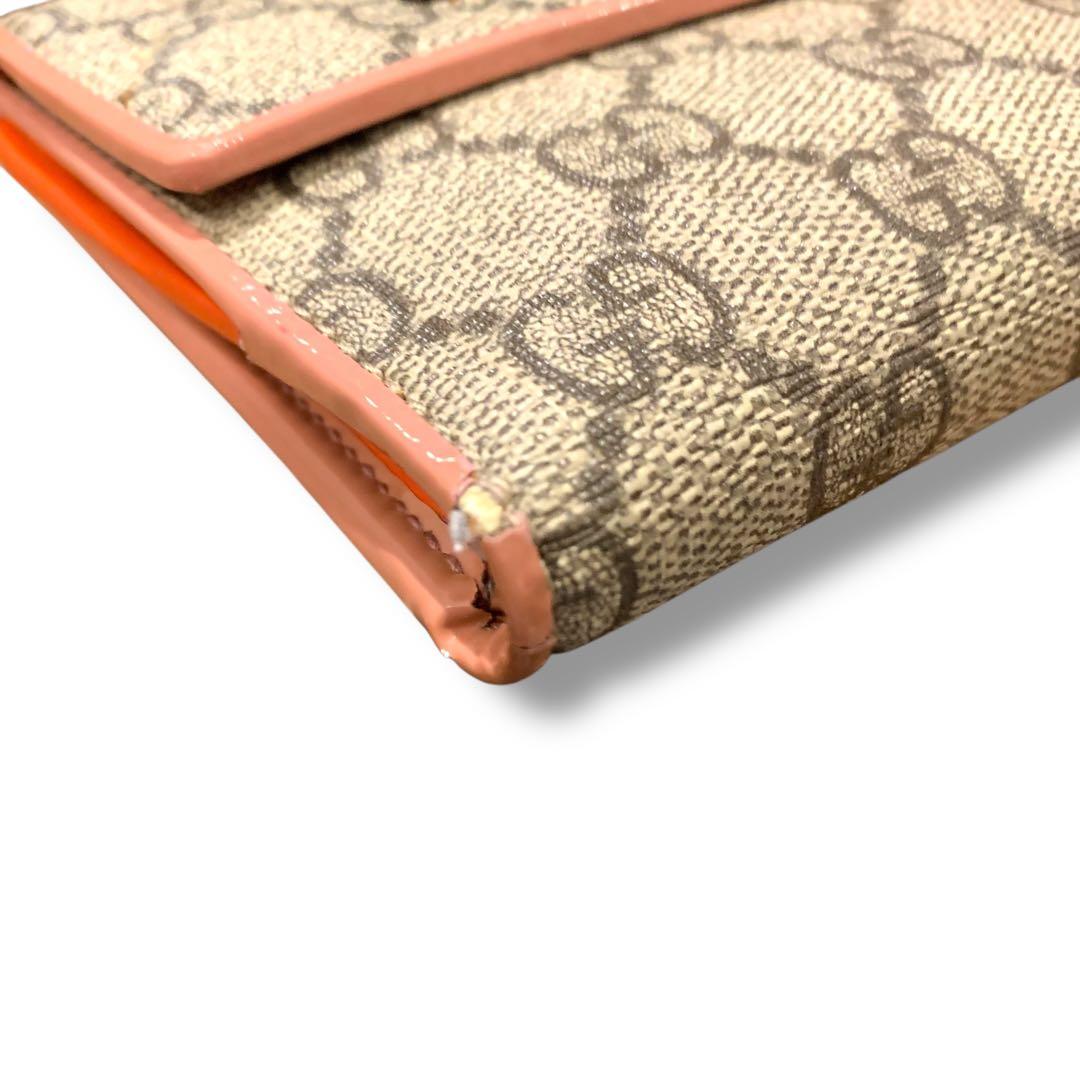 グッチ 折り財布 GGスプリーム ピンク×ベージュ　キャンバス　リボン　箱付き