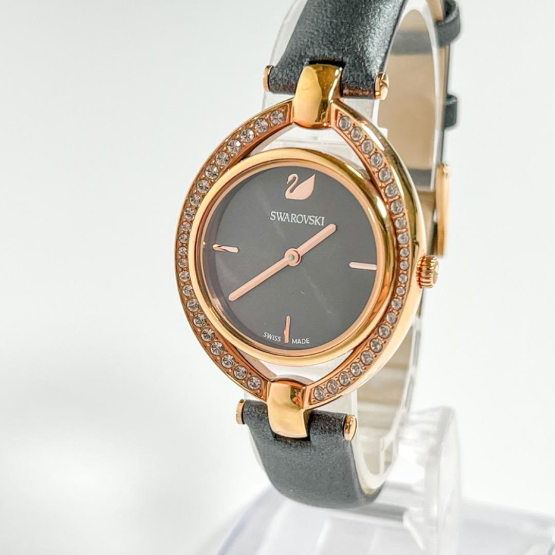 美品 SWAROVSKI 腕時計 5376842 SS グレー 革 QZ