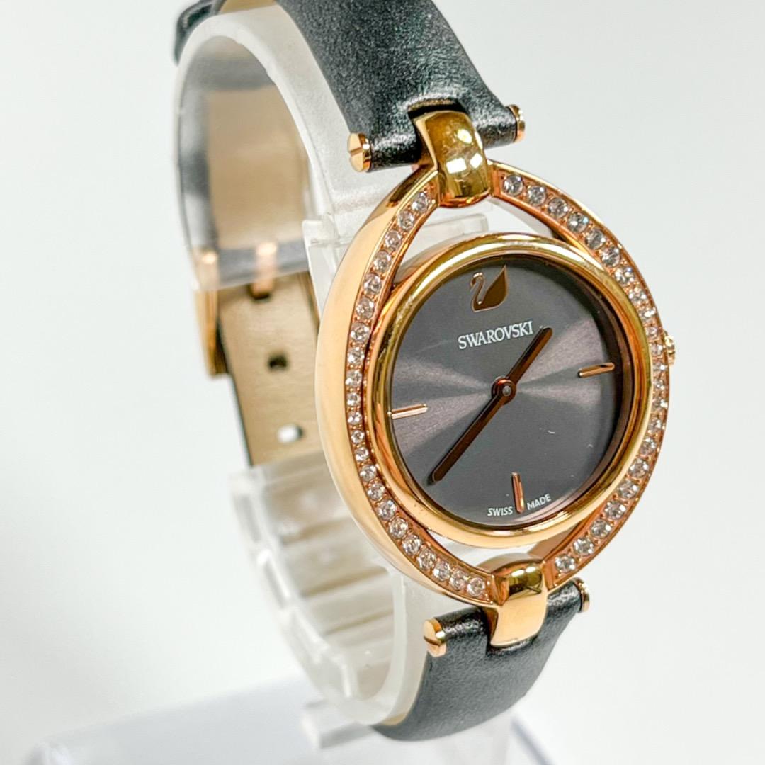 美品 SWAROVSKI 腕時計 5376842 SS グレー 革 QZ