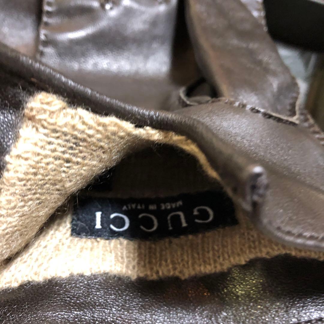 GUCCI レザー手袋 ブラウン 金属バックル付き