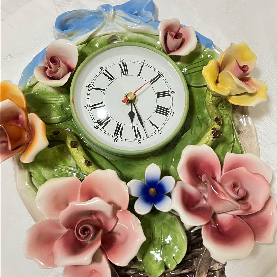 【貴重】REGAL BASSANOイタリア製　薔薇の壁掛け時計・西洋陶器・バラ