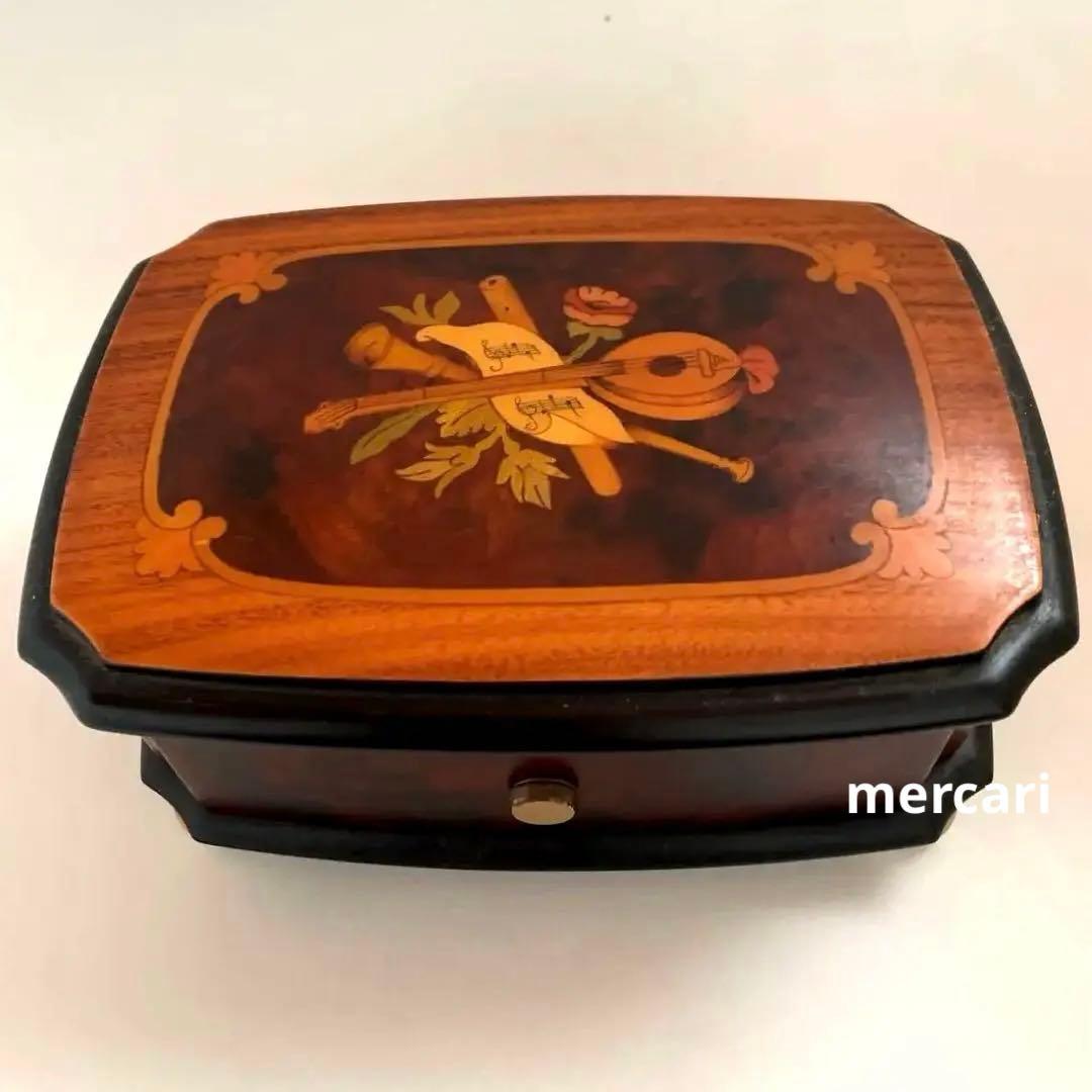 REUGEリュージュ　オルゴール クルミ無垢材象嵌細工ボックス　アンティーク置物
