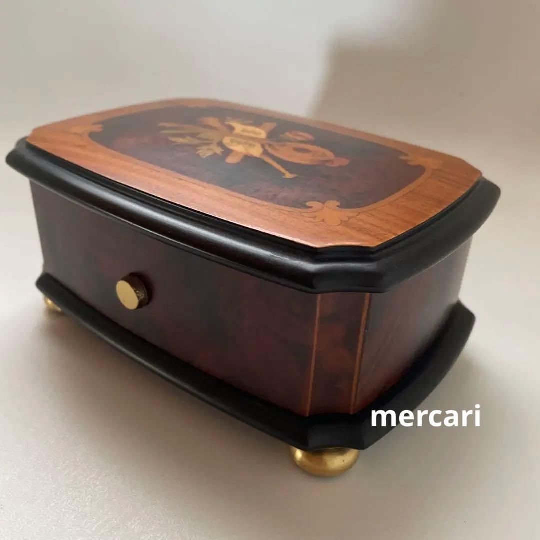 REUGEリュージュ　オルゴール クルミ無垢材象嵌細工ボックス　アンティーク置物