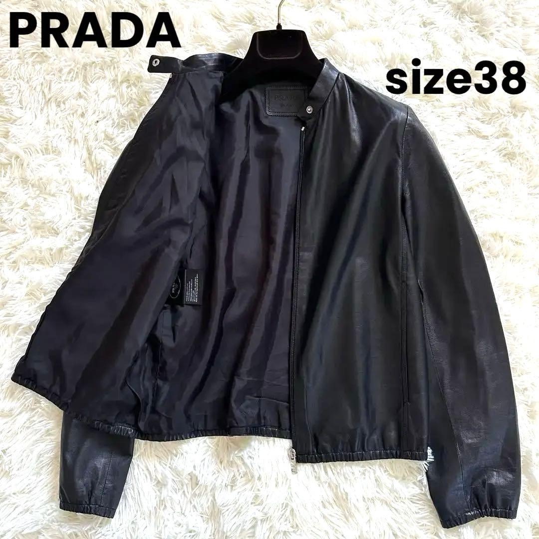 美品 PRADA ラムレザージップアップジャケット イタリア製 三角ロゴ
