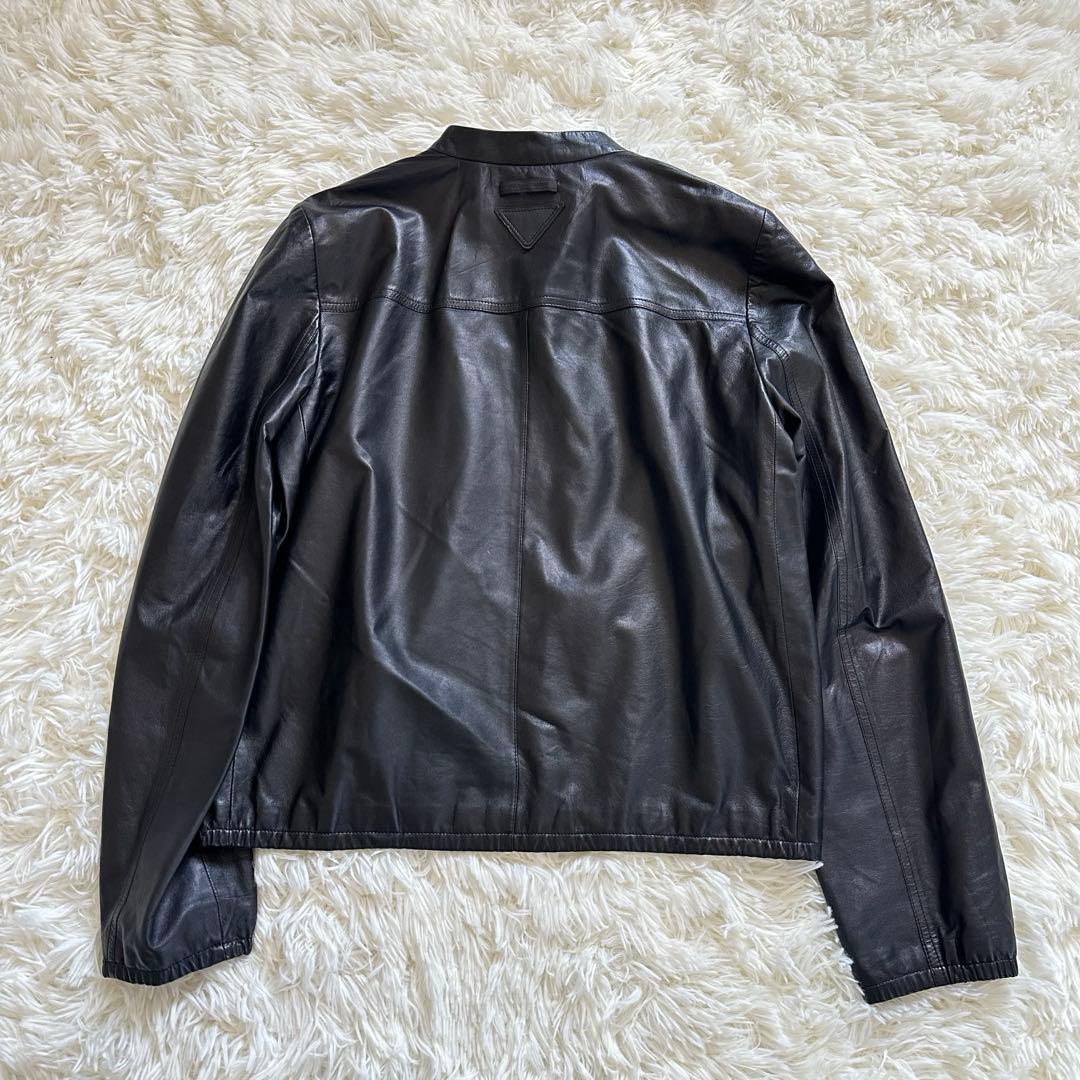 美品 PRADA ラムレザージップアップジャケット イタリア製 三角ロゴ