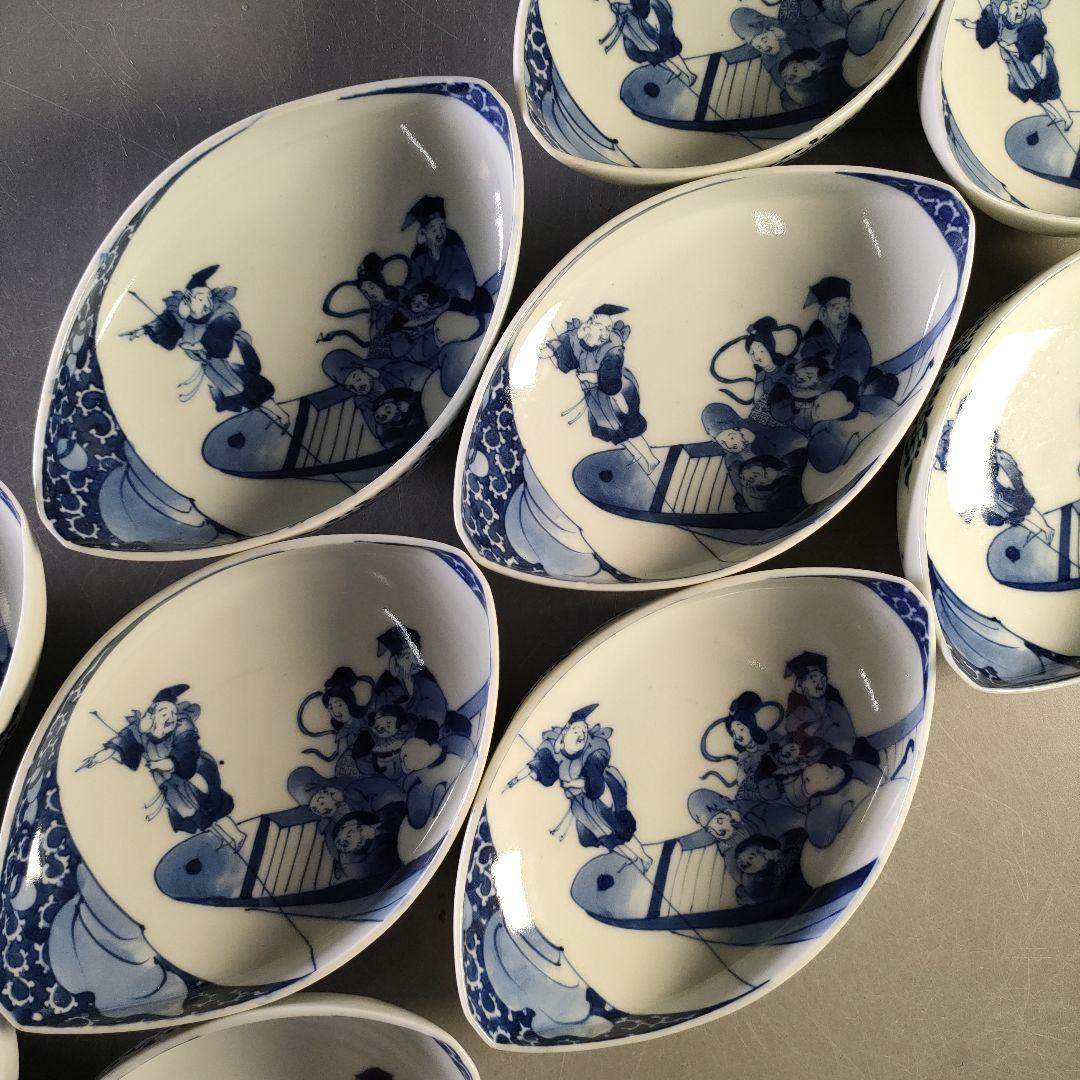 A1284-4/三川内焼/平戸嘉久正窯/染付人物文銘々皿 大10客・小10客/