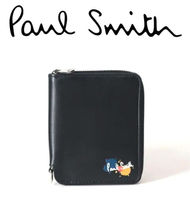 新品箱付き【ポールスミス】イタリア製 ラウンド二つ折り財布 黒 プレゼント最適