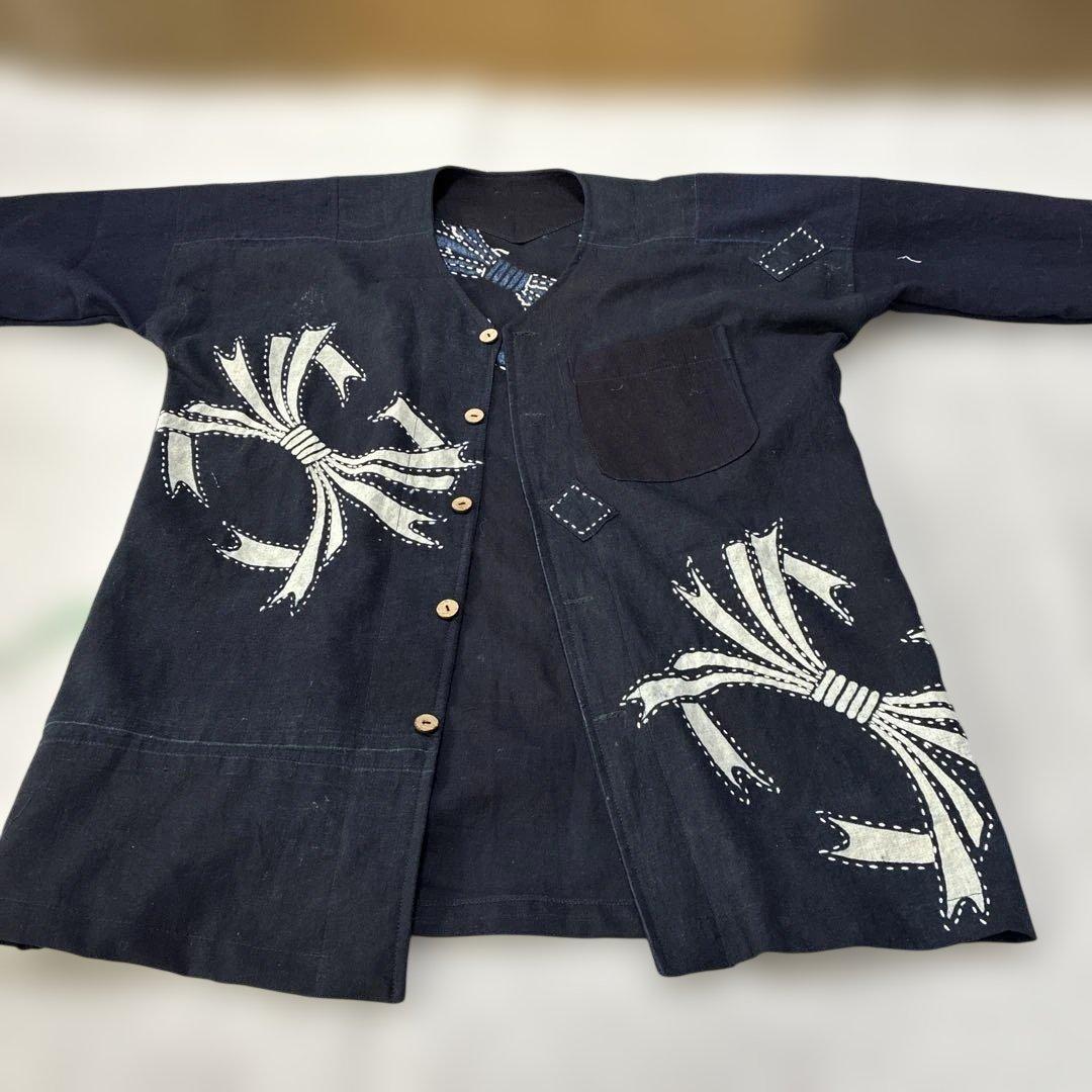 木綿絣の熨斗柄鯉口シャツ/ダボシヤツ　カーディガン　M