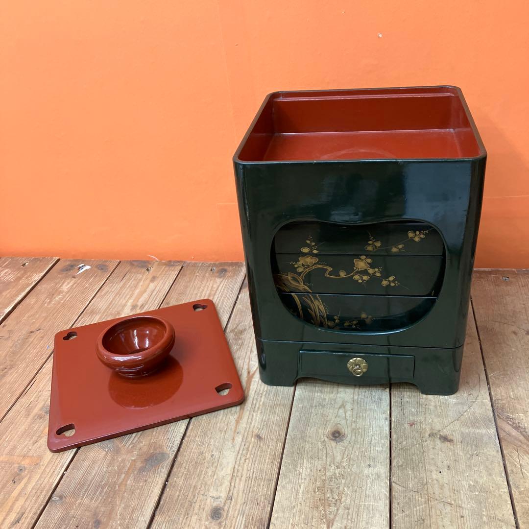 D-5 吉原重 時代物 野弁当 漆器 お重箱 提重 木製 蒔絵 桐箱入り 骨董品