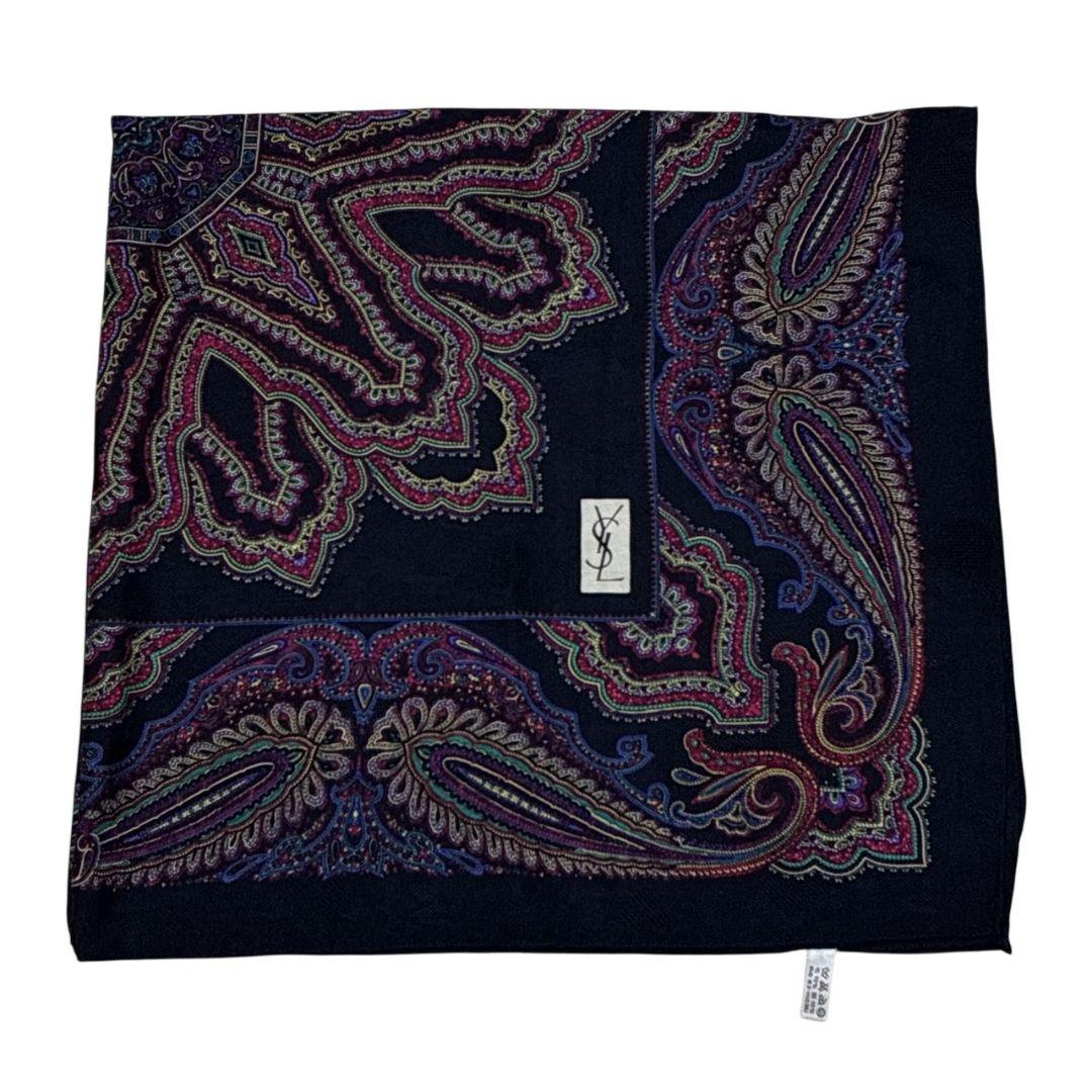 極美品✨イヴサンローラン シルク混 ペイズリー柄 大判スカーフストール 肩掛け