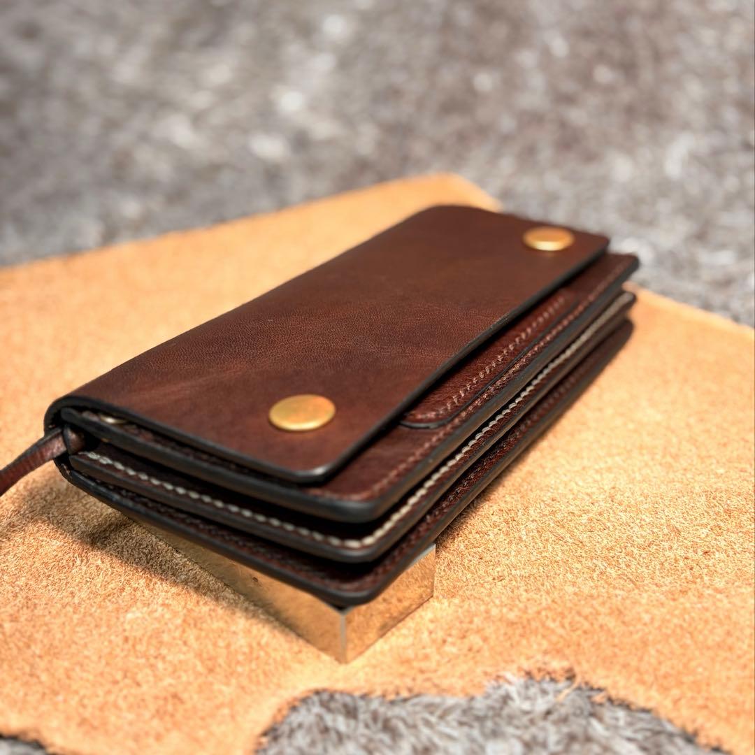 トラッカーウォレットロング3層+1ポケ.牛オイルヌメ.チョコ