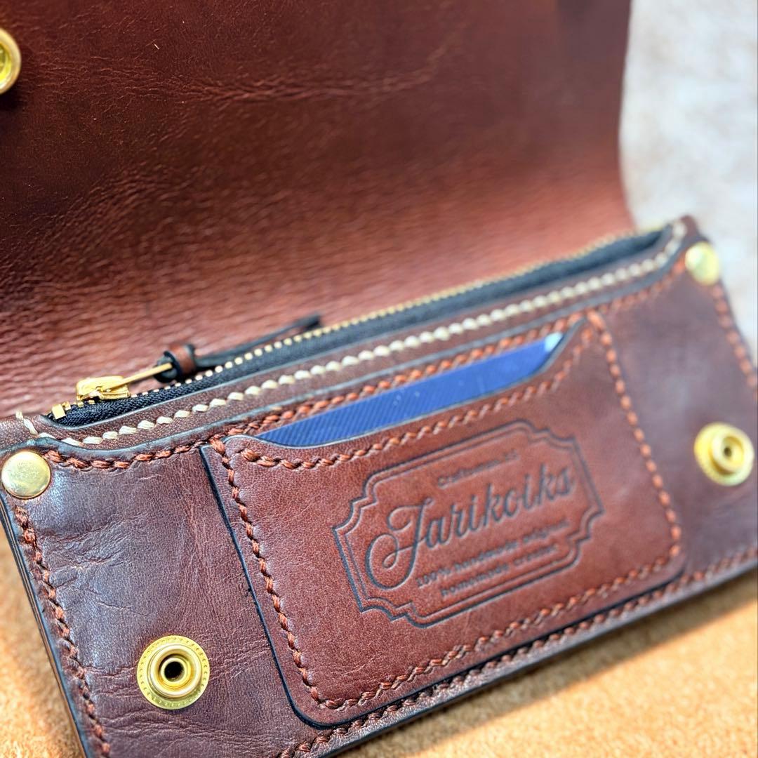 トラッカーウォレットロング3層+1ポケ.牛オイルヌメ.チョコ