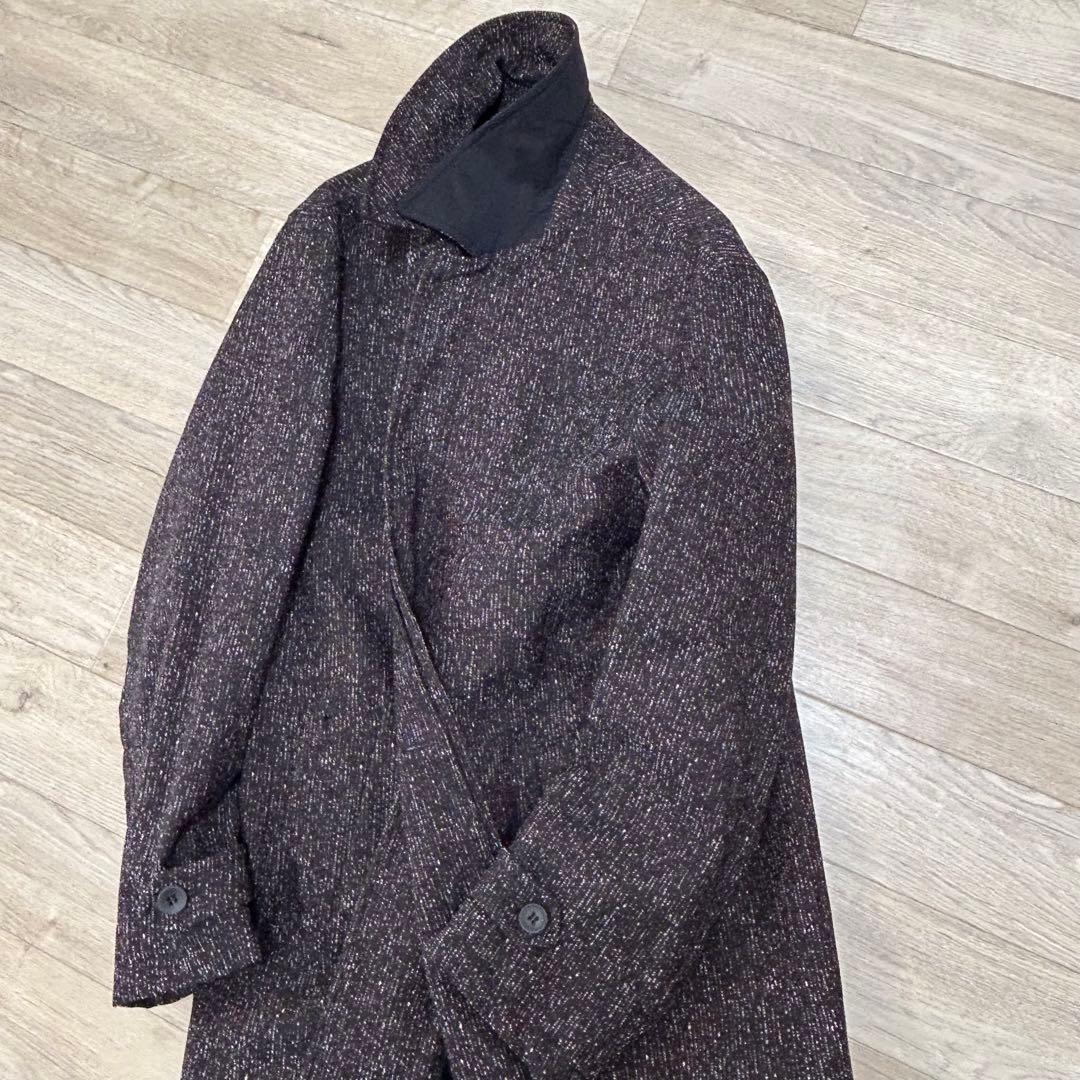 HEVO ウール混合素材 ステンカラーコート ダークカラー