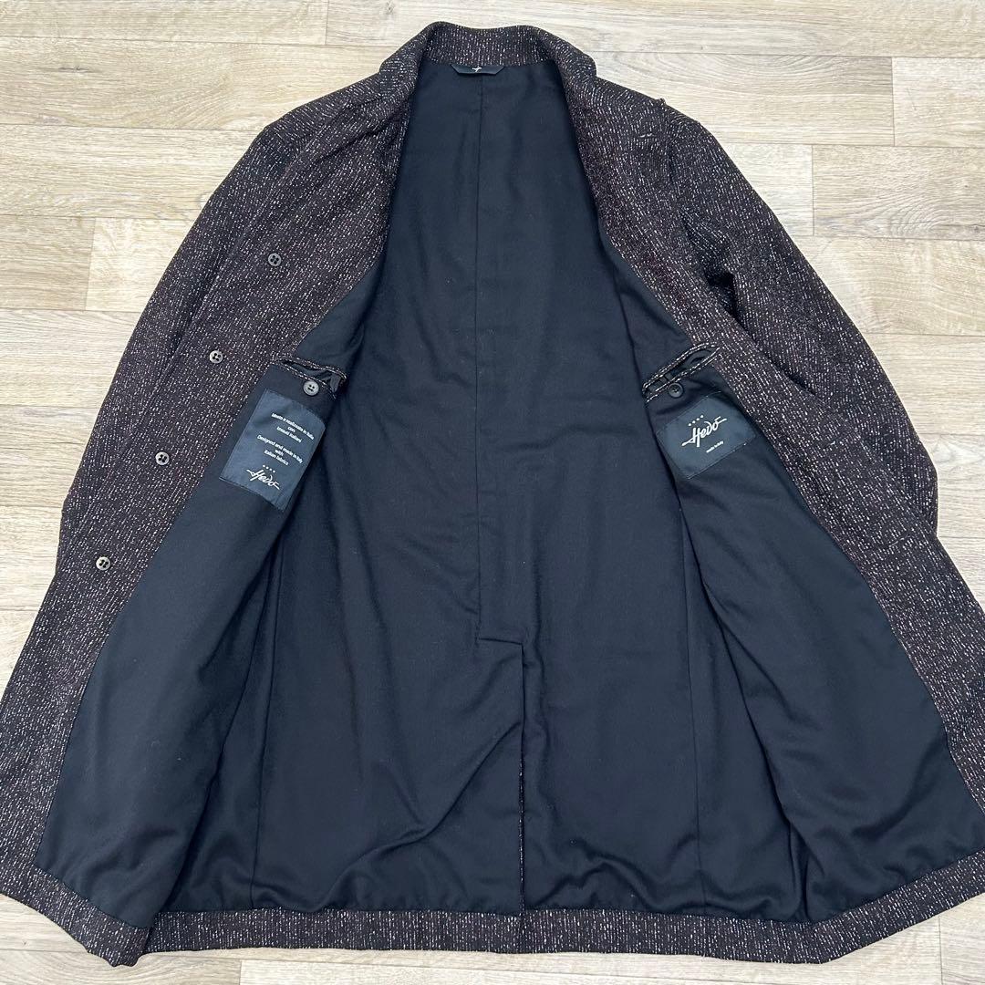 HEVO ウール混合素材 ステンカラーコート ダークカラー