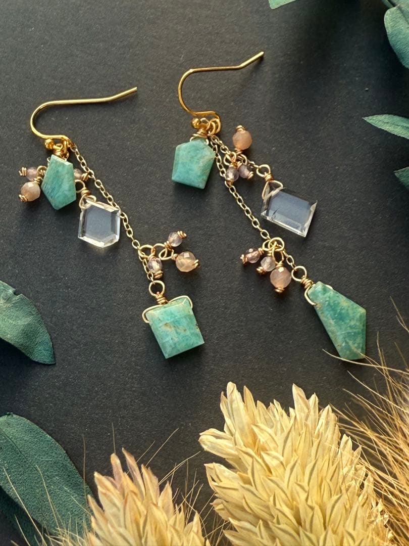 【Xmasセール】アマゾナイト＆クリスタル＊ピアスNo.195