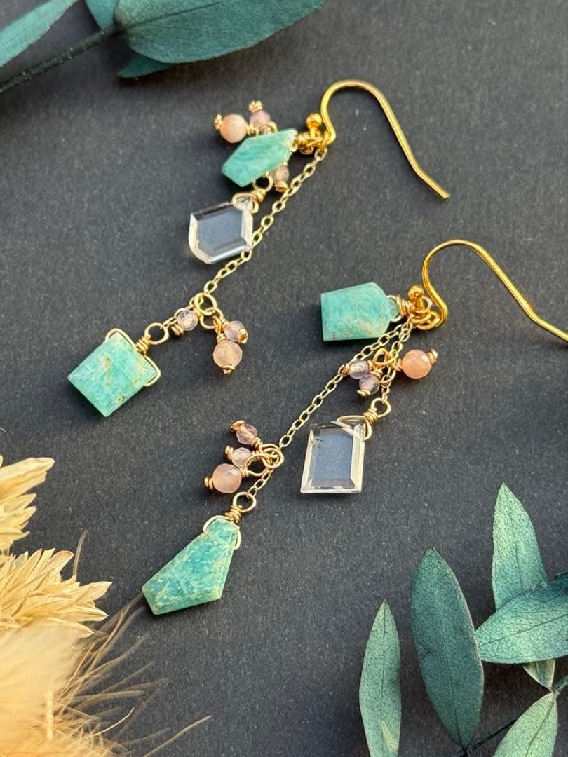 【Xmasセール】アマゾナイト＆クリスタル＊ピアスNo.195