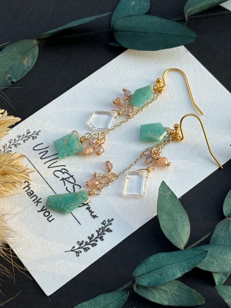 【Xmasセール】アマゾナイト＆クリスタル＊ピアスNo.195