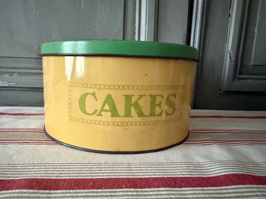 アンティーク ケーキ缶 イエロー &グリーン