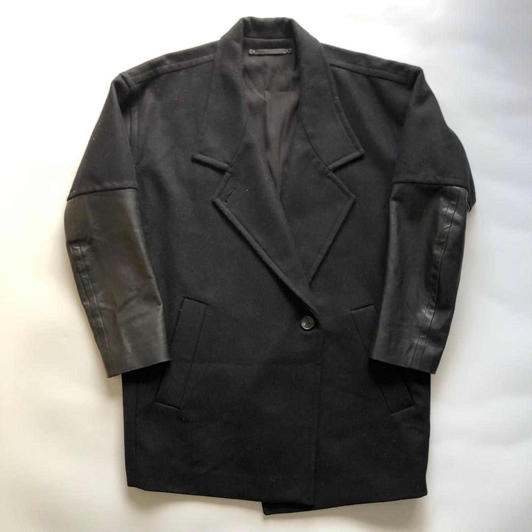 ★レザーコート★ALLSAINTS チェスターコート 切替 ボックス ダブル