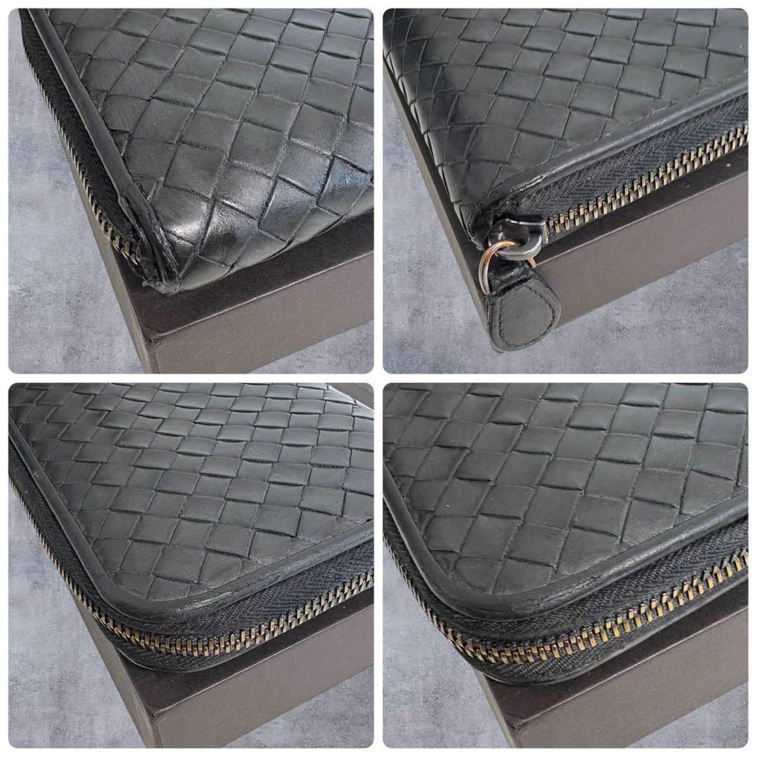 美品✨ ボッテガヴェネタ イントレチャート　長財布 ラウンドファスナー　ブラック