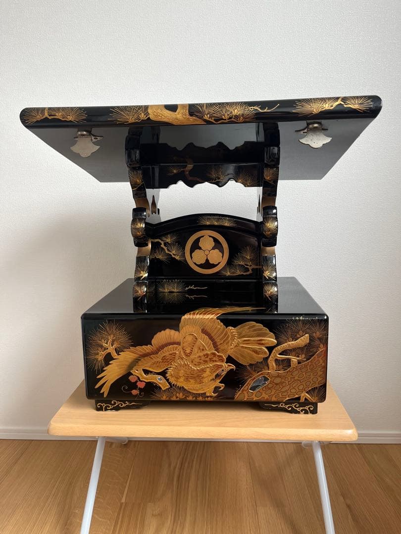 義太夫見台　松に鷹　蒔絵　浄瑠璃　人形浄瑠璃