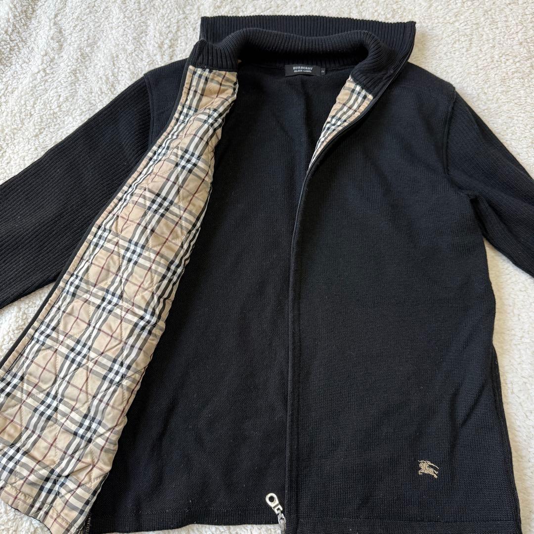 美品 バーバリー ドライバーズニット ノバチェック 中綿 ホースロゴ 黒