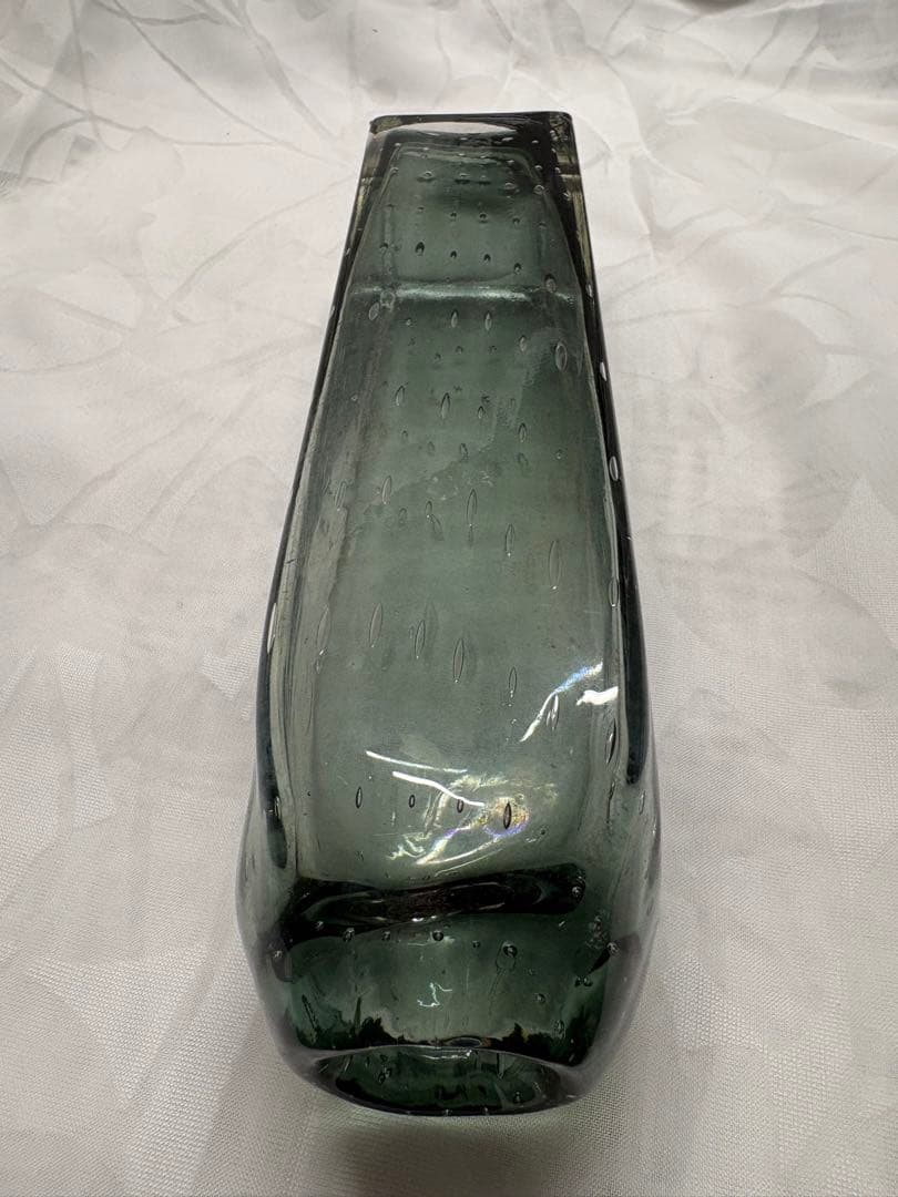 ヴィンテージ気泡入りガラス花瓶手吹ガラス ヘンリーディーン？