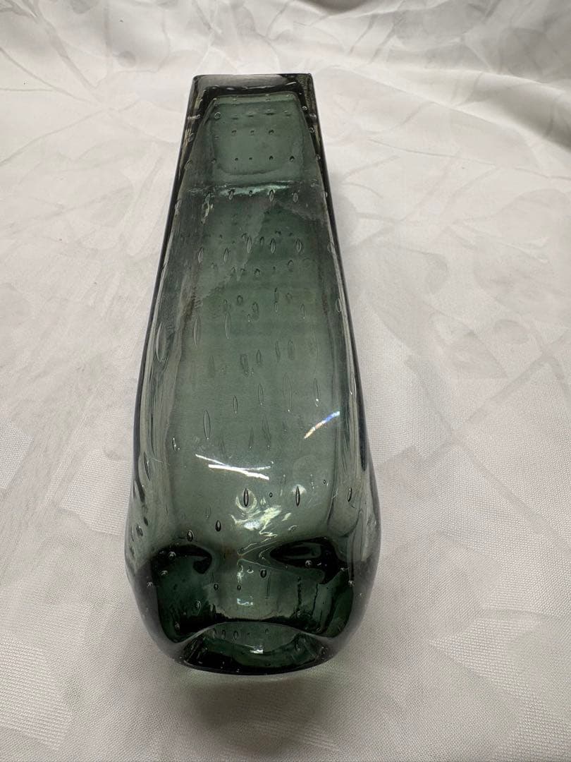 ヴィンテージ気泡入りガラス花瓶手吹ガラス ヘンリーディーン？