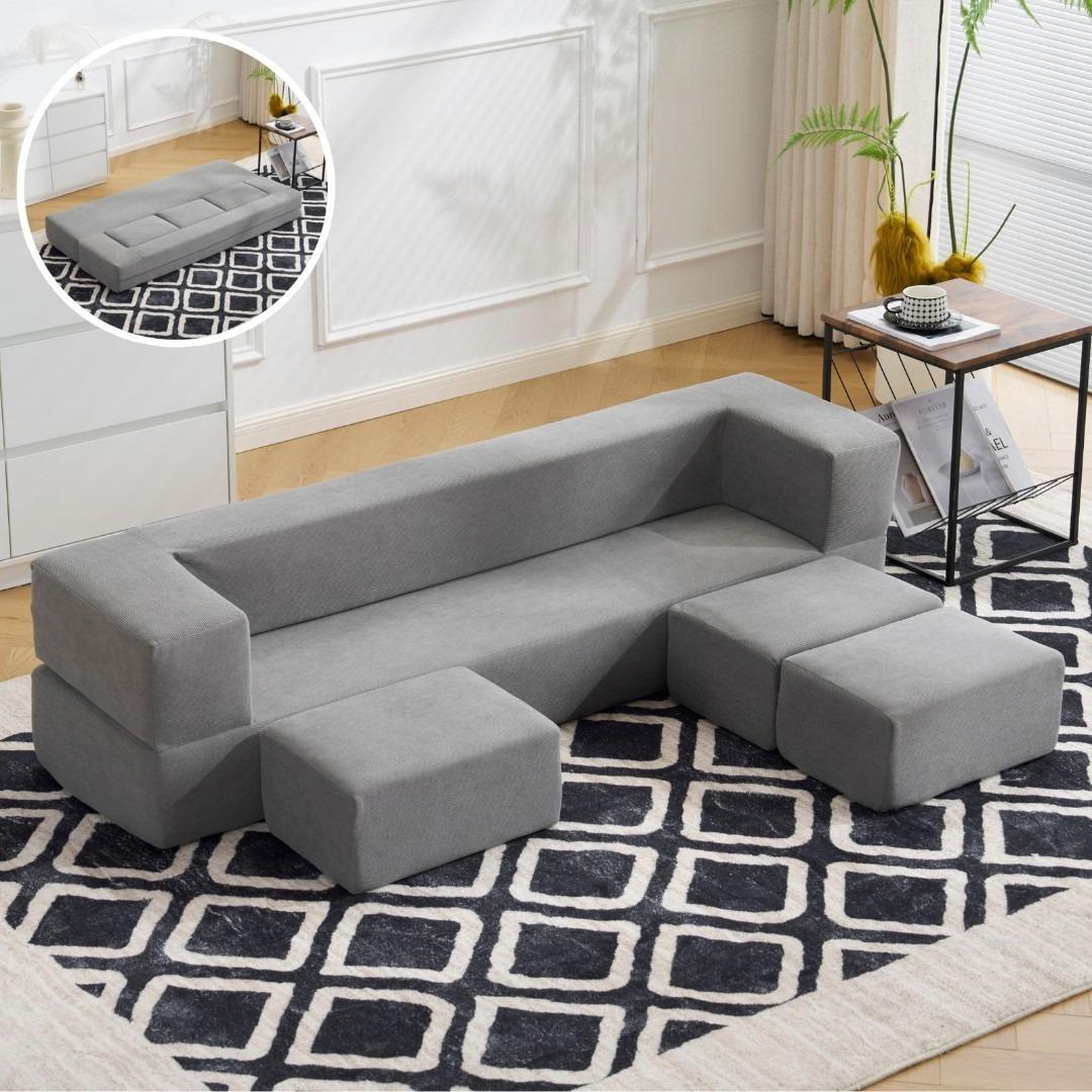 多機能 ソファベッド 組立て不要 5人掛け 5P フロアソファ コンパクト 圧縮