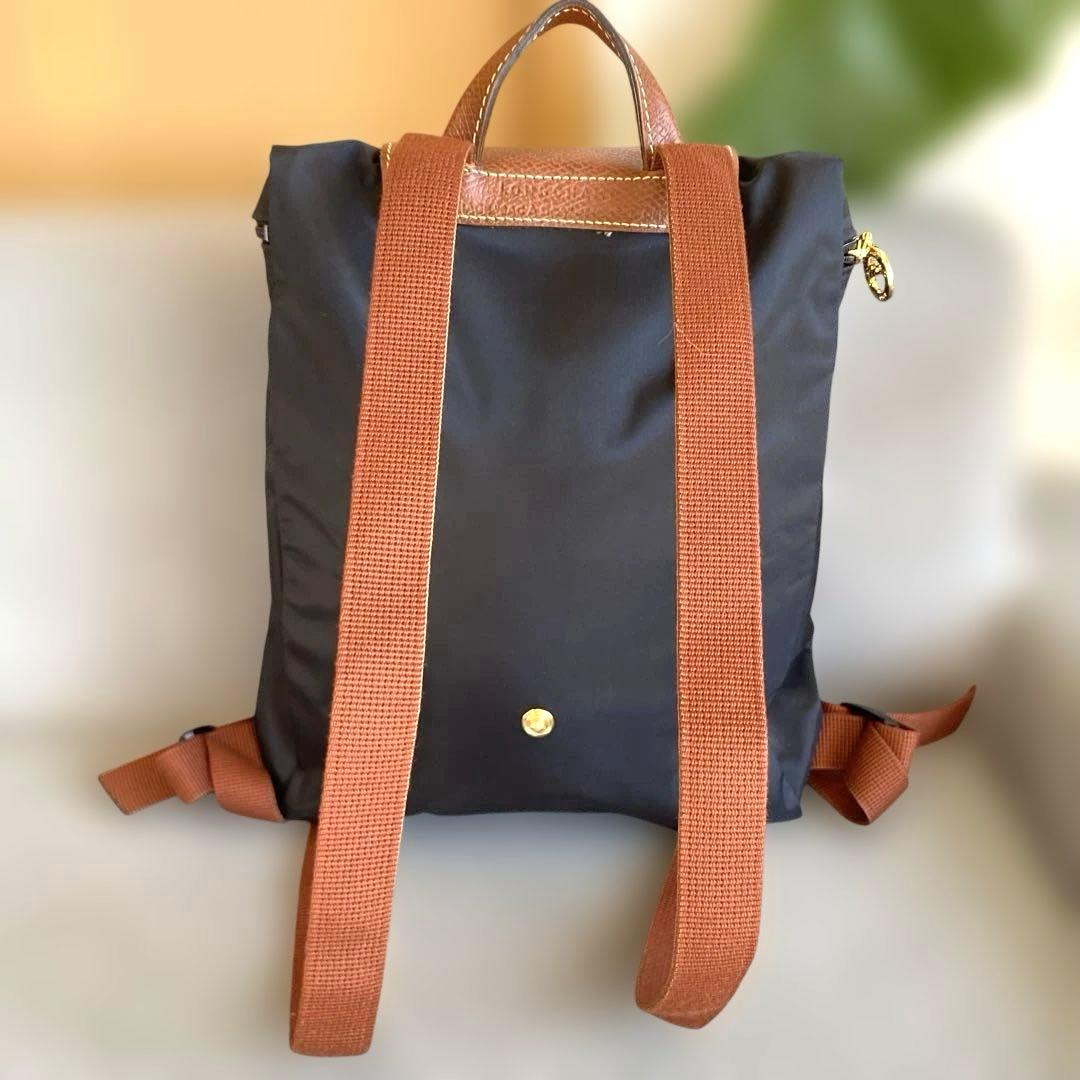 【美品】LONGCHAMP リュック 黒　ブラウン ル・プリアージュ