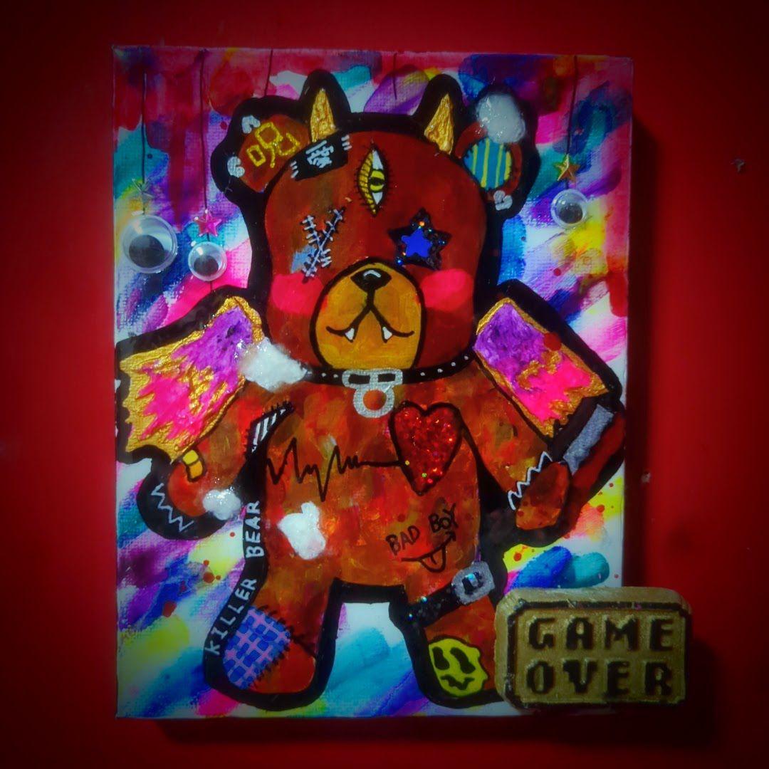 【一点物イラストアート】Killer Bear2【F0号】現代アート