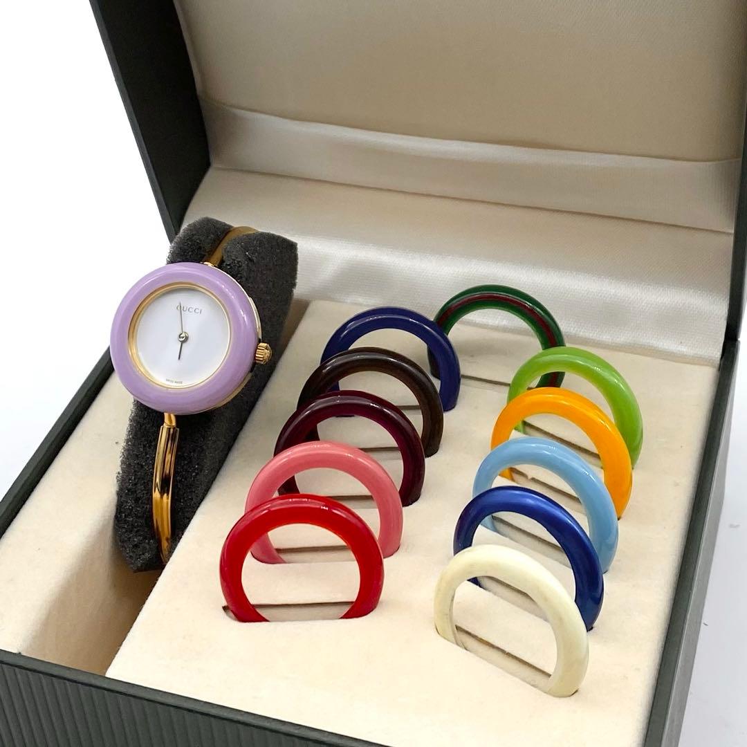 良品☆稼働　GUCCI チェンジベゼル　新品電池　レディース腕時計