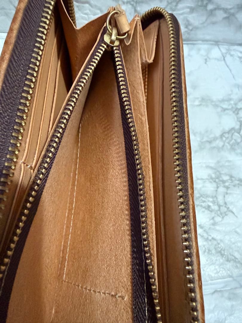 ブライドルレザー イントレチャート 編み込み メンズ 長財布 ラウンドファスナー