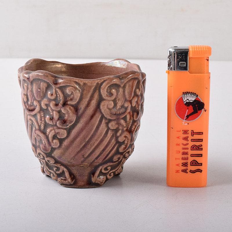 中国　紫交趾　花口酒盃　時代箱　C　R8473