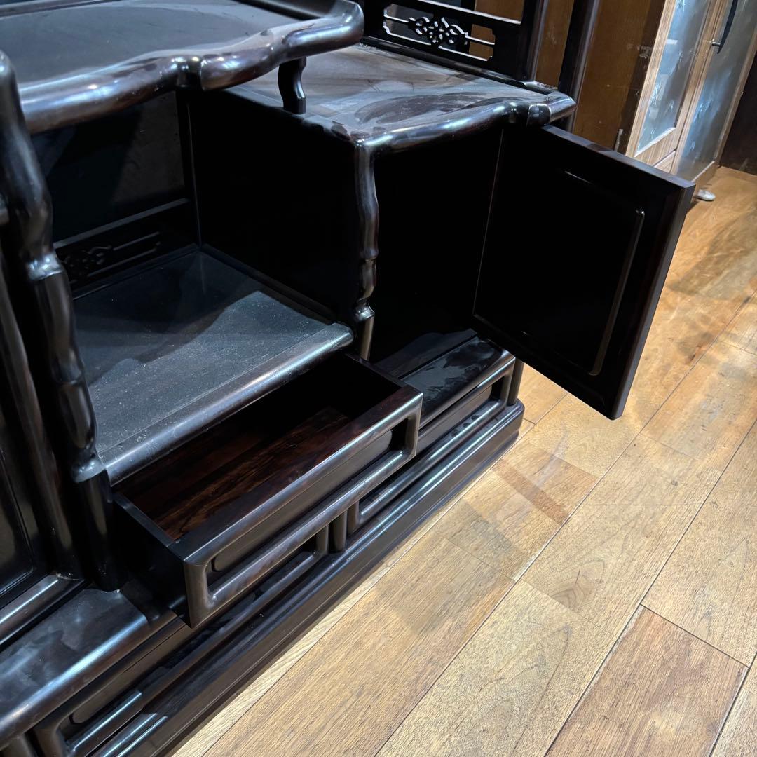 引取限定 黒檀 ? 唐木家具 ? 飾り棚 違い棚 和家具 古民具 透かし彫り