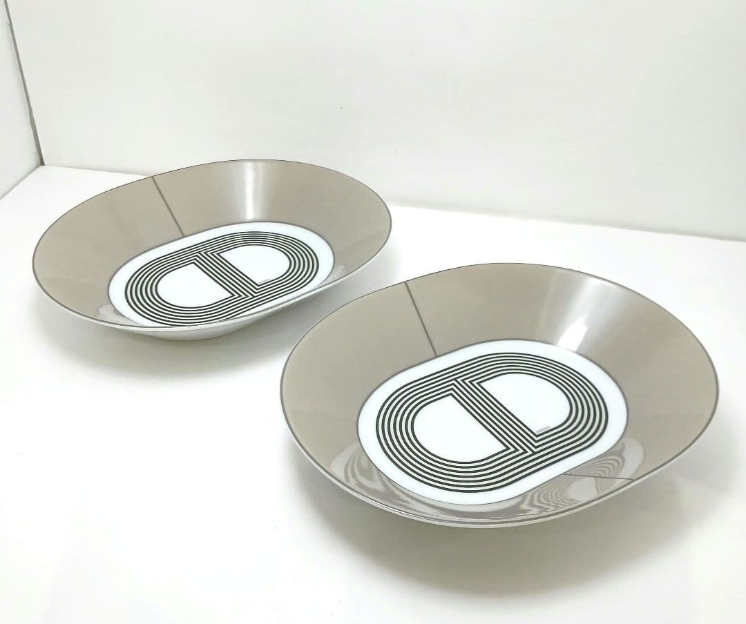 Y2061-1 エルメス ラリー24 オーバル プレート グレー 2枚セット