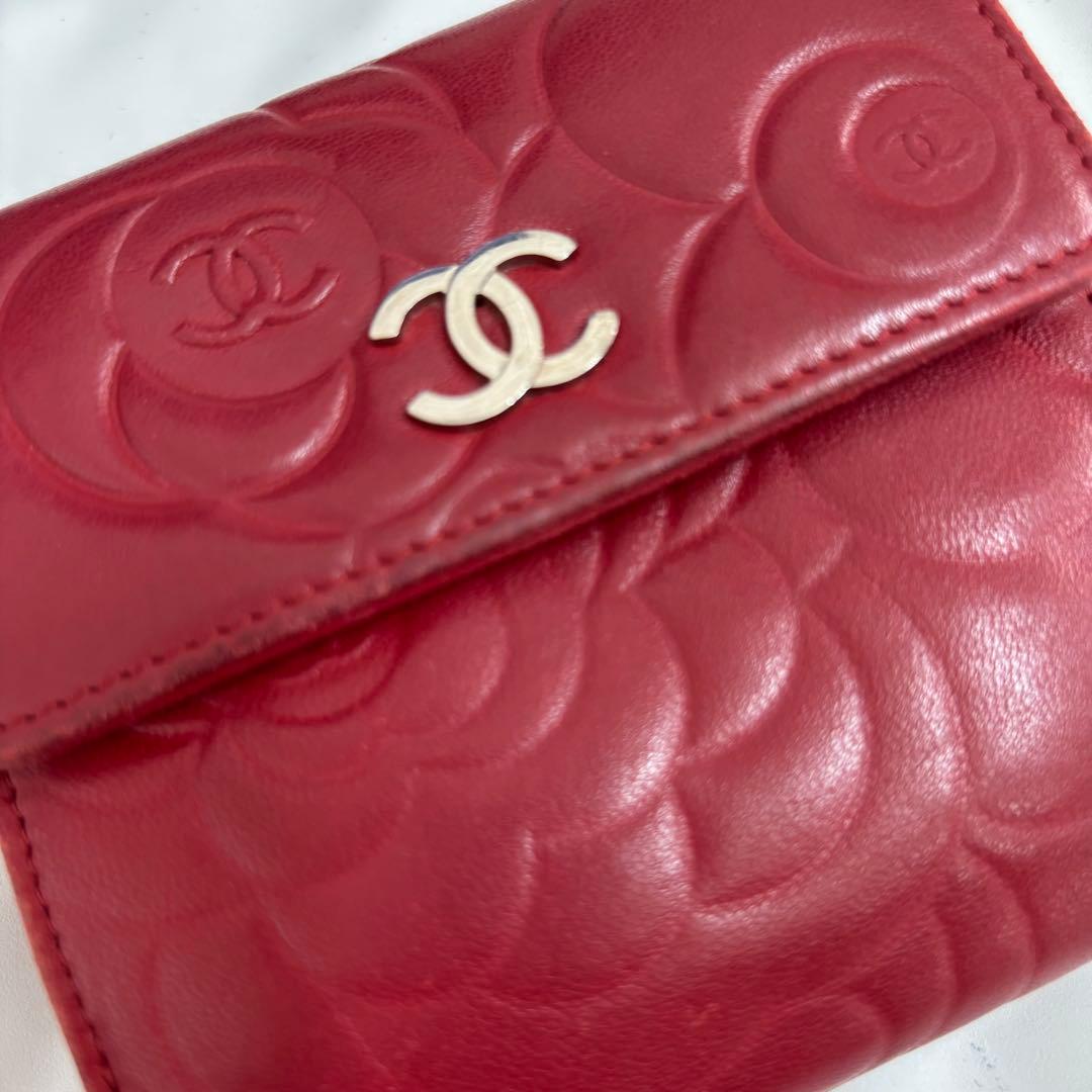 専用　【汚れあり】シャネル　折りたたみ財布　カメリア　赤