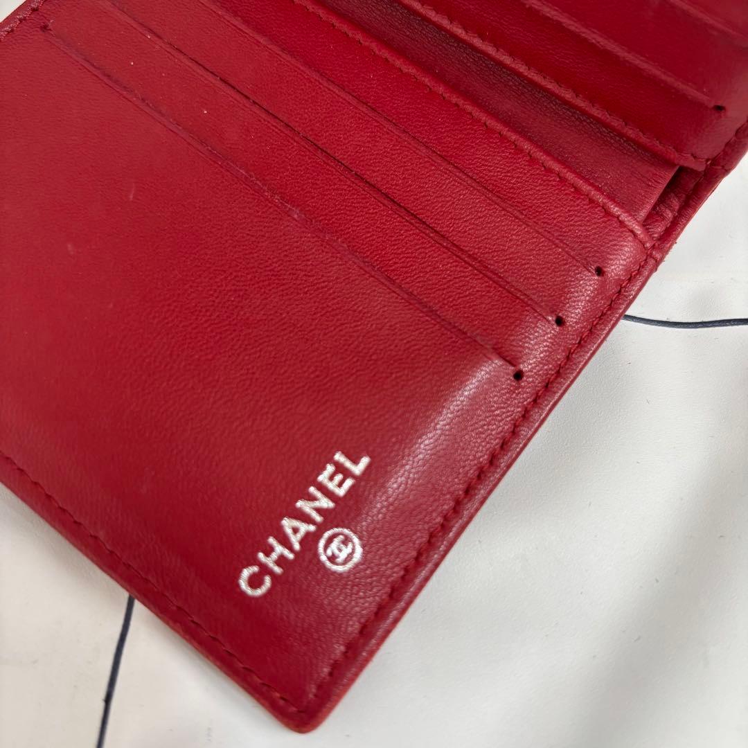 専用　【汚れあり】シャネル　折りたたみ財布　カメリア　赤